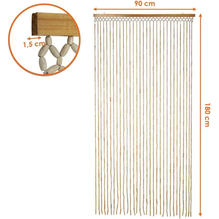 Spetebo Perlenvorhang Dekorativer Türvorhang im Retro Stil mit 31 Strängen 180x90 cm (1 St), Hakenaufhängung, halbtransparent, Holz, Holzperlenvorhang im Boho Chic Design
