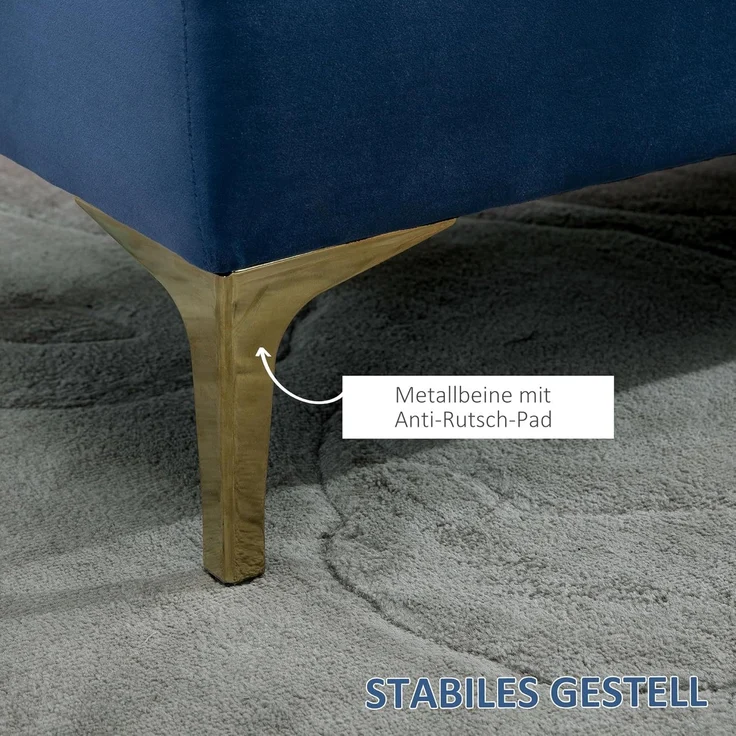 HOMCOM Polsterbank Schlafzimmerbank mit erhöhten Beine (Sitzottomane, 1-St, Sitzbank), Samt Blau 118 x 45 x 42 cm – Bild 5