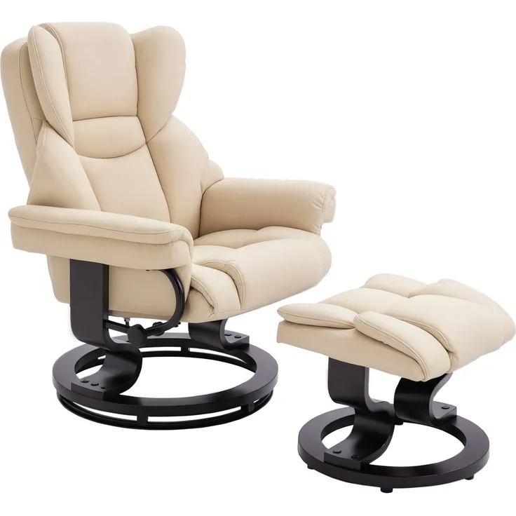MELAYR, Relaxsessel mit Hocker, Liegefunktion, drehbar, bis 160 kg, Kunstleder, 80 x 79 x 100 cm, Cremeweiß