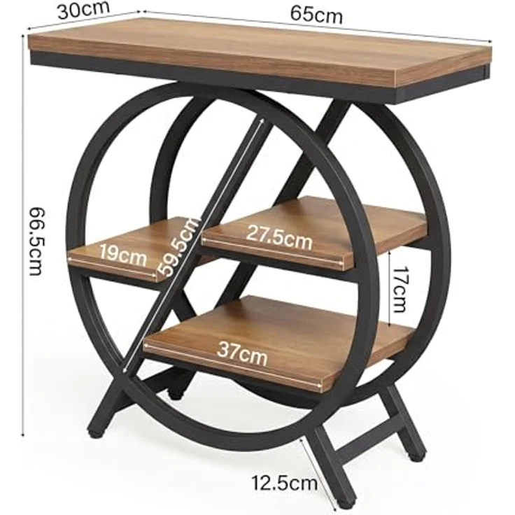 Beistelltisch, schmaler Beistelltisch mit 4 Ebenen großem Stauraum, moderner Nachttisch für Wohnzimmer, Homeoffice, Schlafzimmer, Natur – Bild 4