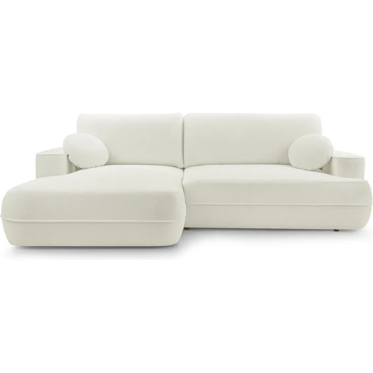 Selsey 'Fuerro' Ecksofa mit Schlaffunktion, Bettkasten, Ottomane links,Strukturstoff wasserabweisend, Weiß