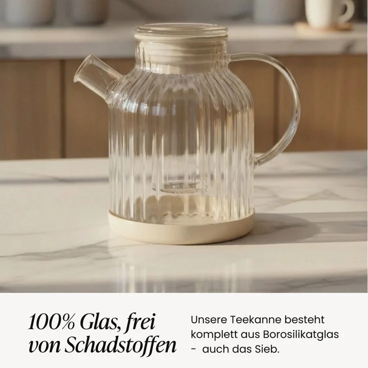 Zoha Teekanne Glasteekanne mit Sieb 1,5 Liter - Hitzebeständiger Teebereiter, Premium Borosilikatglas mit Siebeinsatz – Bild 3
