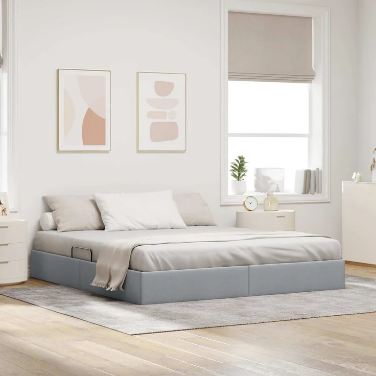vidaXL Ottoman Bettgestell mit Speicher Hellgrau 160 x 200 cm Stoff 3442832 – Bild 1