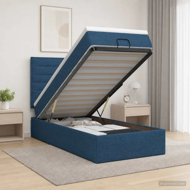 vidaXL Ottoman-Bett mit Matratze und LED Blau 80 x 200 cm Stoff 3457950 – Bild 4