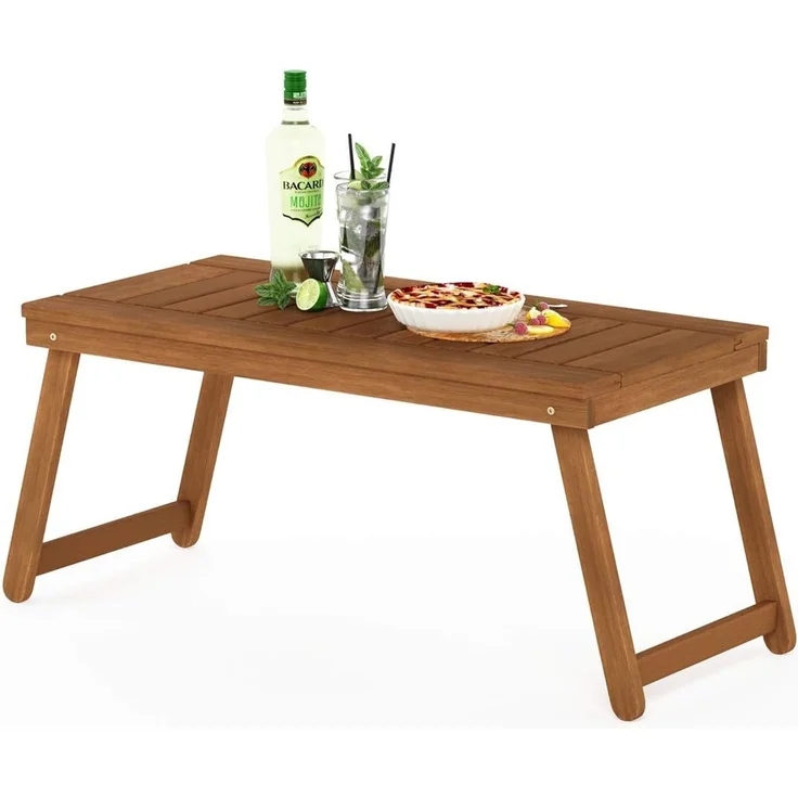 Furinno DALAM Patio-Tisch, klappbarer Outdoor-Beistelltisch mit Latten-Tischplatte, Couchtisch, für Innenbereich, Balkon, Terrasse, Garten, Veranda, Natur – Bild 6