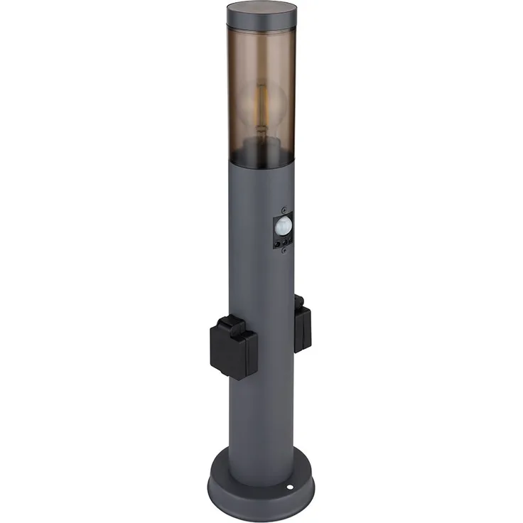 LED Sockelleuchte, Bewegungsmelder, 2x Steckdose, anthrazit H 60 cm