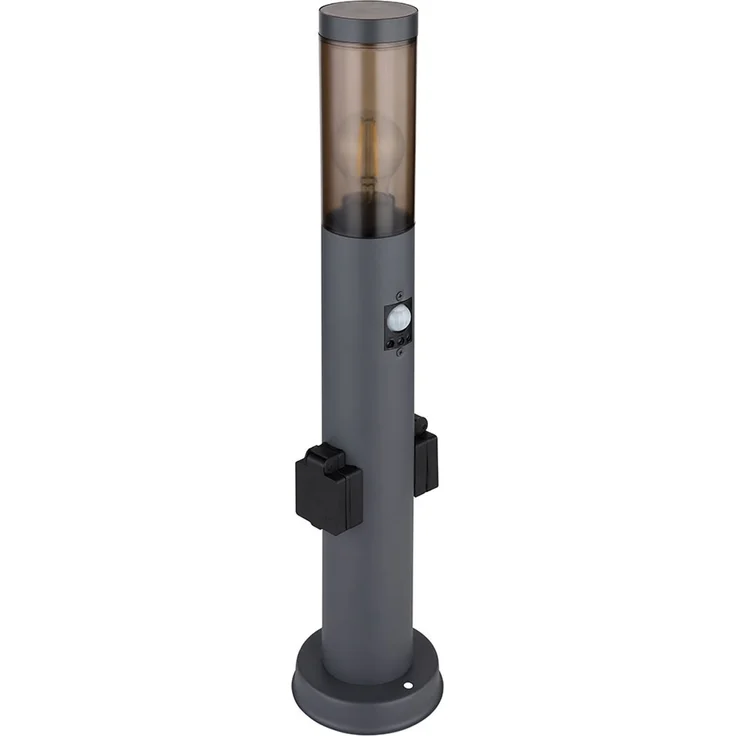 LED Sockelleuchte, Bewegungsmelder, 2x Steckdose, anthrazit H 60 cm – Bild 1