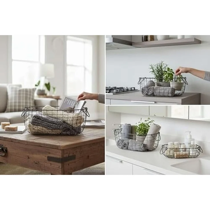 Ovales Drahtkorb Set 3 teilig Metallkorb Aufbewahrung Küche Garten L+M+S – Bild 3