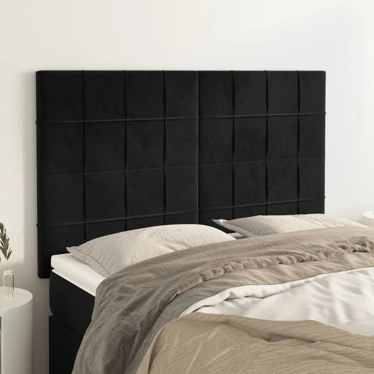 vidaXL Kopfteile 4 Stk. Schwarz 72 x 5 x 78/88 cm Samt 3116382 – Bild 1