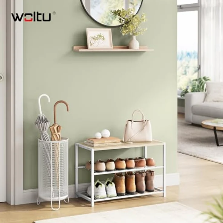 WOLTU Schuhregal mit 2 Ebenen, Schuhständer Metall, Schuhaufbewahrung platzsparend, Schuhorganizer für 6 Paar, Flur Wohnzimmer, 63 x 43 x 30 cm, weiß – Bild 3