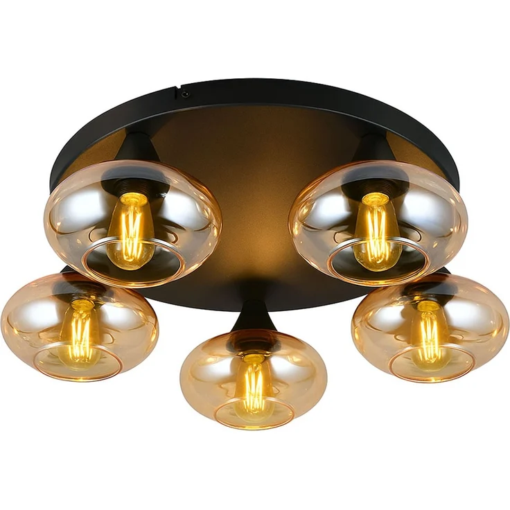 LED Deckenleuchte, Glas amber, schwarz, dimmbar, D 49 cm – Bild 1