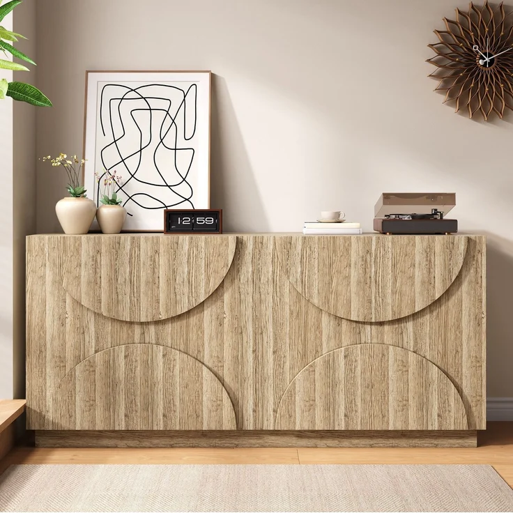 DESVIAE Sideboard mit flexiblen Einlegeböden und Feder-Türen 160x80x40 cm Spanplatte Natur – Bild 6