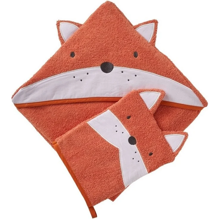 vertbaudet Kapuzenhandtuch Baby-Set: Badetuch und Waschhandschuh FUCHS – Bild 5