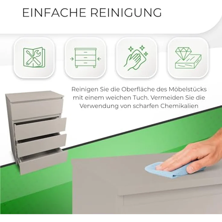 CDF Kommode Kashmir mit 4 Schubladen 97 cm Hoch Sideboard Schmale Komode Schlafzimmerkommode für Flur Büro Schlafzimmer Wohnzimmer Schubladenschrank Regal mit Schubladen Schrank Modernes Möbelstück – Bild 7