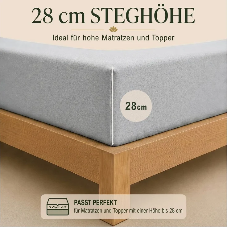 Malika Spannbettlaken aus 100% Baumwolle, 90-100x200, Silber, Jersey Baumwolle, Gummizug: Ja, (1 Stück), Allergikergeeignet, Pflegeleicht und Atmungsaktiv – Bild 3