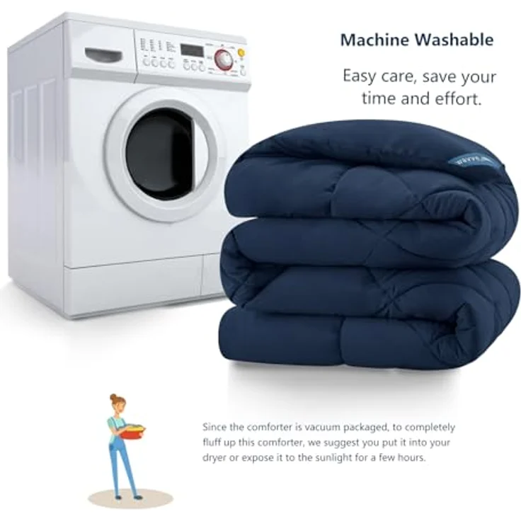 WAVVE Bettdecke 155x220 cm Ganzjahresdecke 4 Jahreszeiten, Steppdecke 300gsm Mikrofaser 155x220cm, Super Weiche Decke Zudecke Schlafdecke Atmungsaktive 155 x 220 Blau – Bild 9