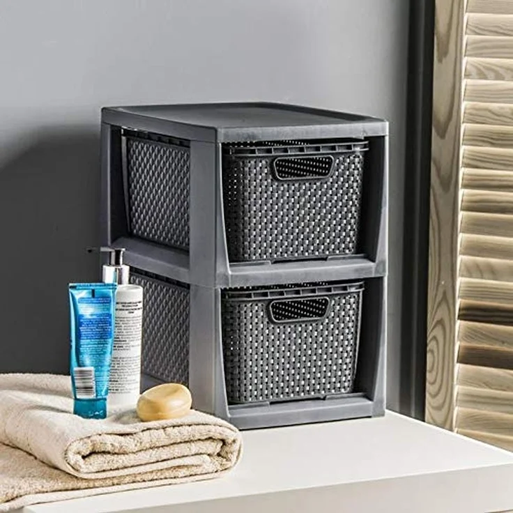 BranQ Badregal 1727, Rattan Regal Korbregal Badregal mit 2 Körben – Bild 5