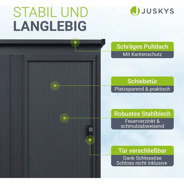 Juskys Metall Geräteschuppen S – Dunkelgrau, wetterfest mit Fundamentrahmen, Schiebetür & abschließbar - für Garten & Aufbewahrung – Bild 5