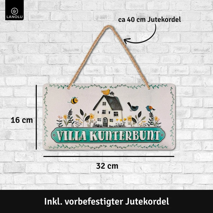 LANOLU Blechschild Villa Kunterbunt - 16x32cm – Metall – Mehrfarbig – 16121 – Bild 4