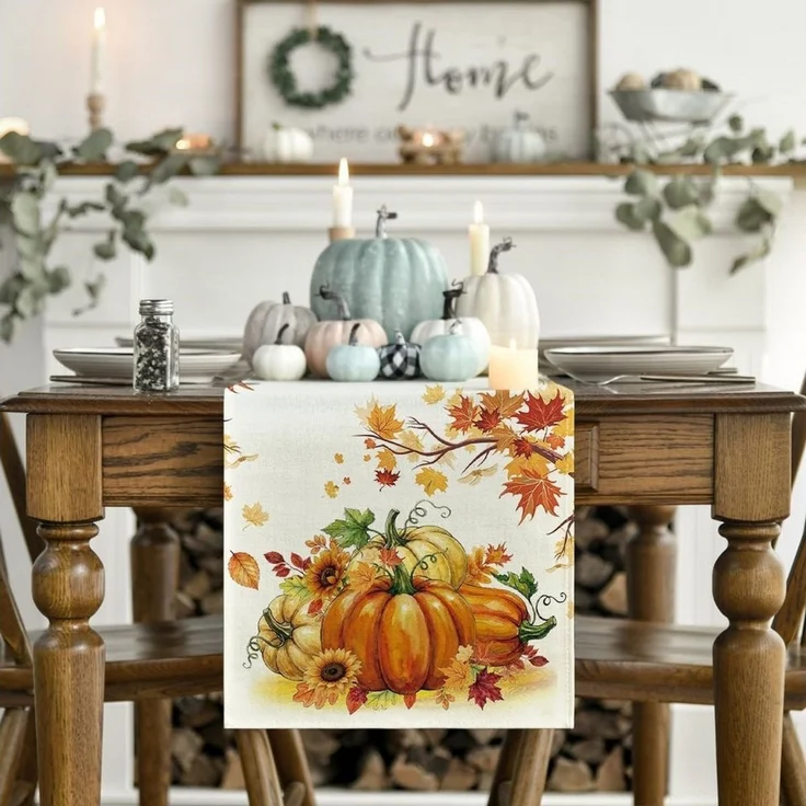 FOUORTUNATE-BEE Tischläufer Herbst Tischläufer Kürbis Ahornblatt, 33 x 183 cm, Tischdeko, Herbst Tischläufer mit Kürbis & Ahornblättern, Party- und Festdeko – Bild 2
