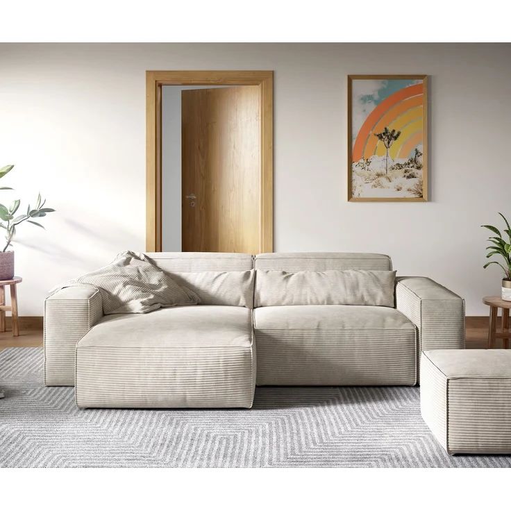Delife 'Sirpio XL' Ecksofa mit variabler Recamiere, 270x170 cm, Beige, Cord, mit Hocker – Bild 2