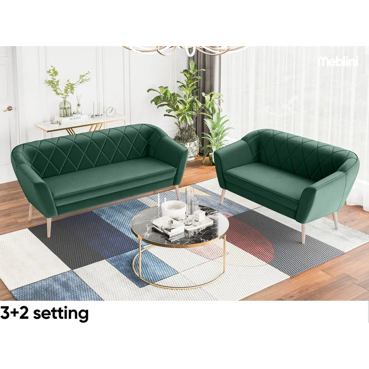 MEBLINI Mini Sofa 2-Sitzer für Wohnzimmer - Mini Lounge für zwei Personen - Küchensofa - Sofa Klein - GISELA - 2 - Grün Samt – Bild 5