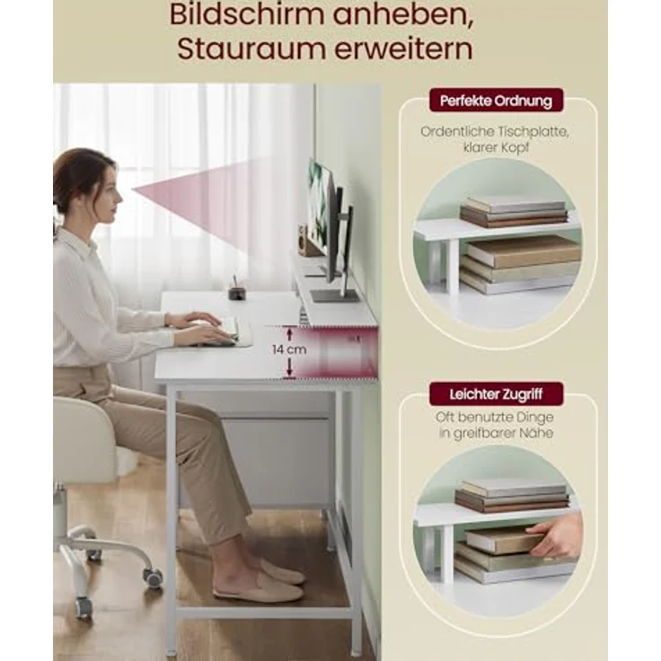 VASAGLE Schreibtisch mit Stoff-Schubladen, Computertisch mit Monitorständer, Bürotisch, 2 AC-Steckdosen, 2 USB-A-Anschlüsse, für Homeoffice, 140x60 cm, ahornweiß LWD094W01V1 – Bild 7