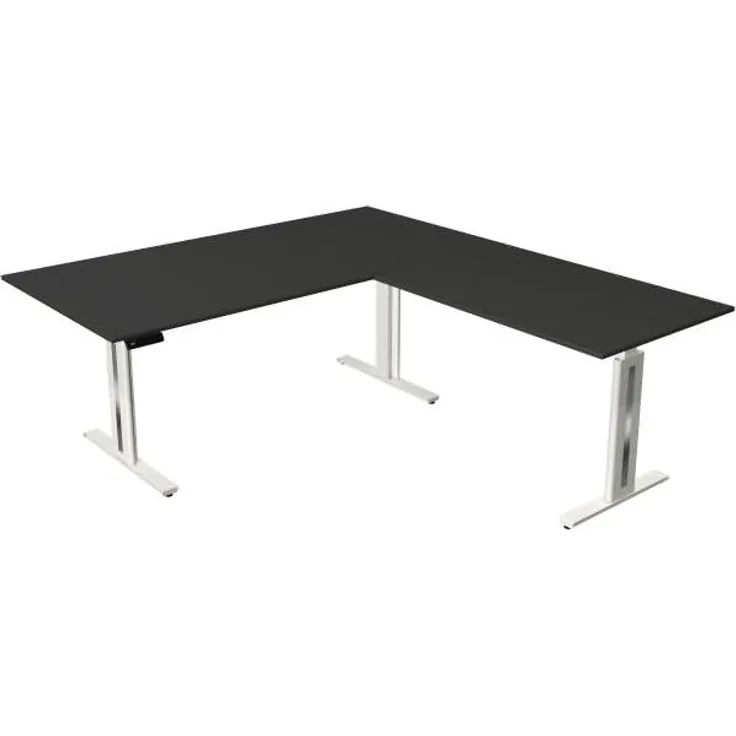 Kerkmann Move 3 fresh Schreibtisch Steh und Sitztisch mit Anbau (B) 200 x (T) 100 cm anthrazit