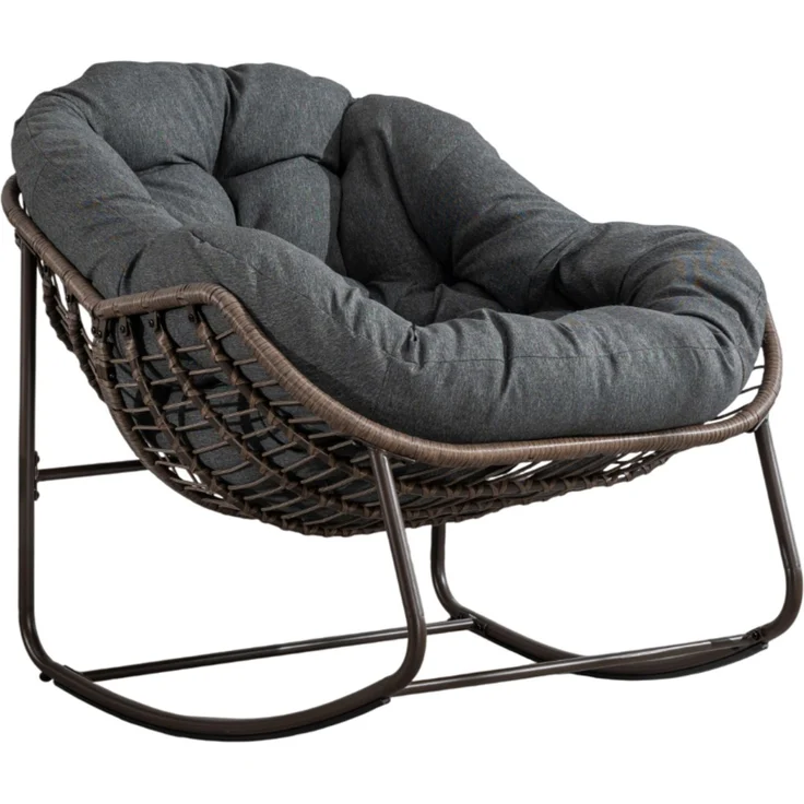 Schaukelstuhl 78x106x90 cm mit Polster, handgeflochtenem Polyrattan, Dunkelgrau – Bild 7