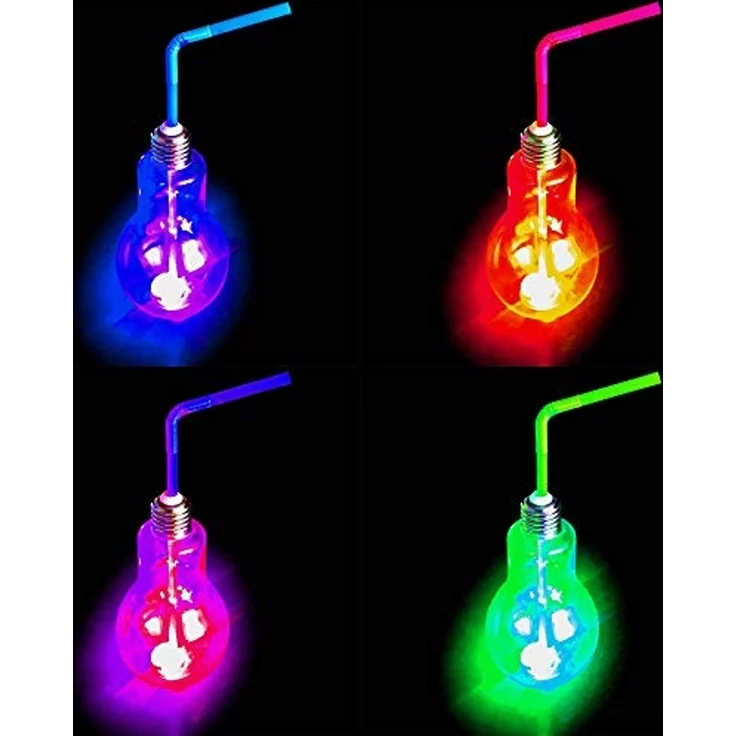 HAC24 Tischleuchte 4er Set LED RGB Trinkglas Glühbirne Partyglas Longdrinkgläser, Beleuchtet, 400 ml, mit Deckel und Strohhalm – Bild 3