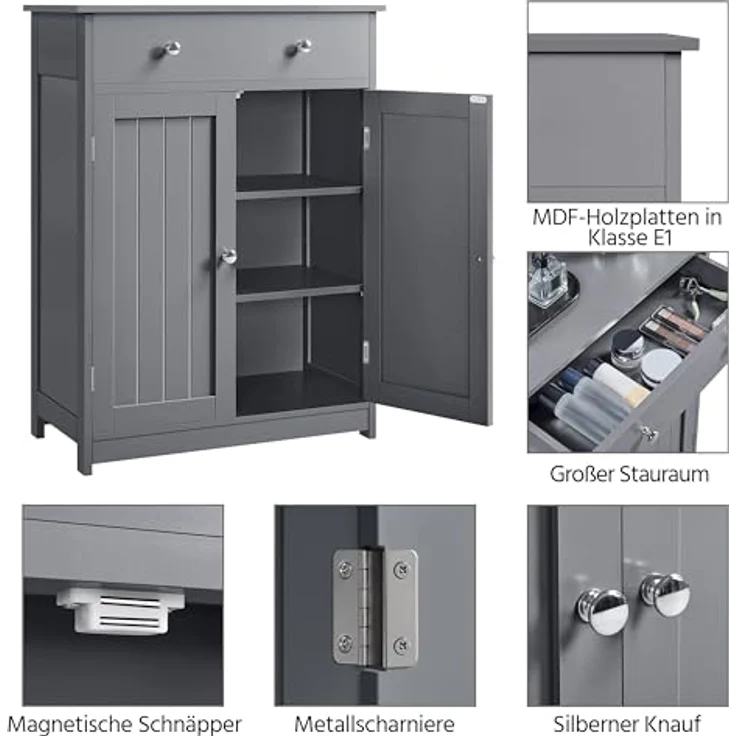 Yaheetech Badezimmerschrank Unterschrank Badschrank mit Doppeltür und Schublade Bodenschrank Badkommode Küchenschrank Aufbewahrungsschrank fürs Badezimmer Küche Wohnzimmer, Dunkelgrau – Bild 7