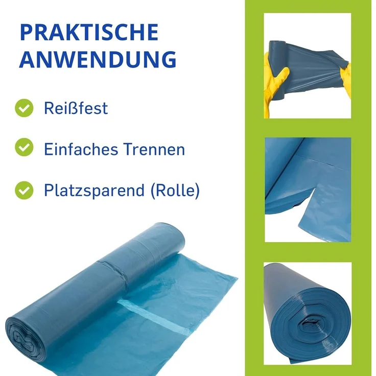 120 Liter Abfallsäcke 4 Rollen à 25 Stück - blaue Müllsäcke für Haus-, Garten- & Gastronomieabfälle - reißfeste Müllbeutel mit 39my Stärke (700 x 1100 mm) – Bild 5
