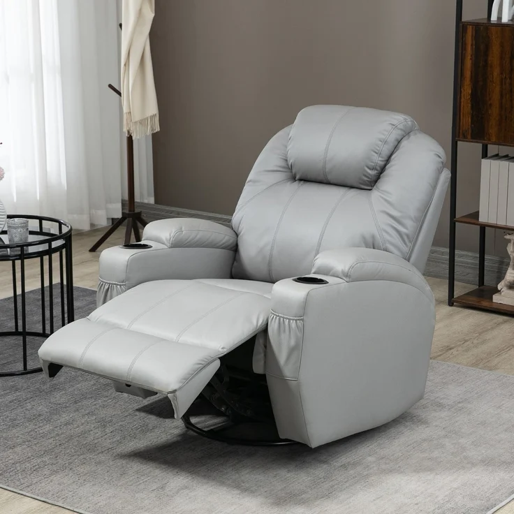 Wohnora-Massagesessel mit Fußstütze, 8 Vibrationspunkte, 5 Modi, inkl Fernbedienung, Hellgrau,H 1060cm x T 890cm x B 990cm,Grau – Bild 3