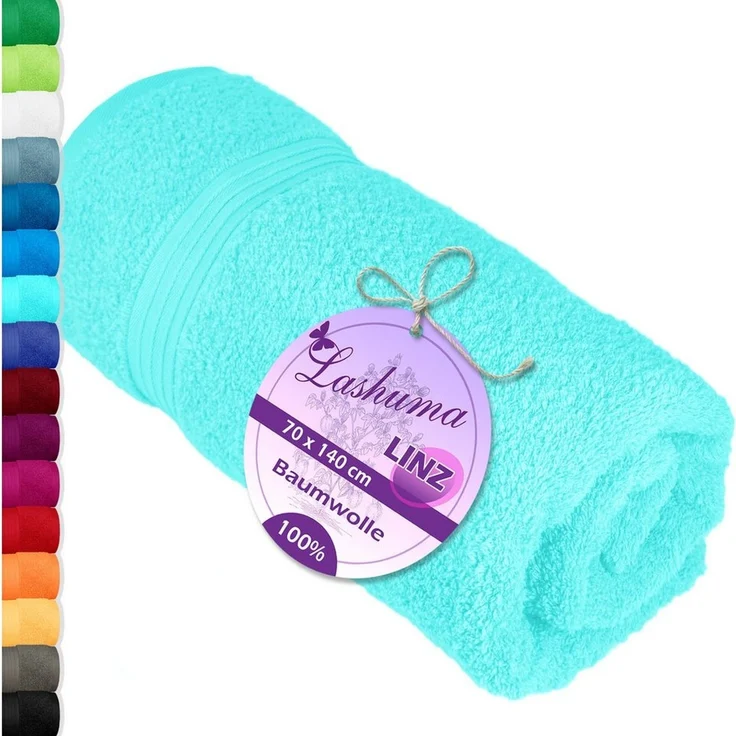 Lashuma Duschtuch - Badetuch Linz, Frottee (1-St), Einfarbiges Badehandtuch Türkis 70x140 cm – Bild 1
