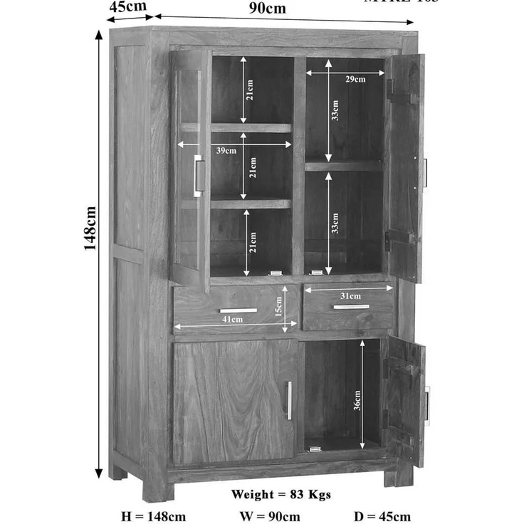 Massivmoebel24 Standvitrine (Vitrine Sheesham 90 x 45 x 148 life honey lackiert METRO LIFE #103) – Bild 5