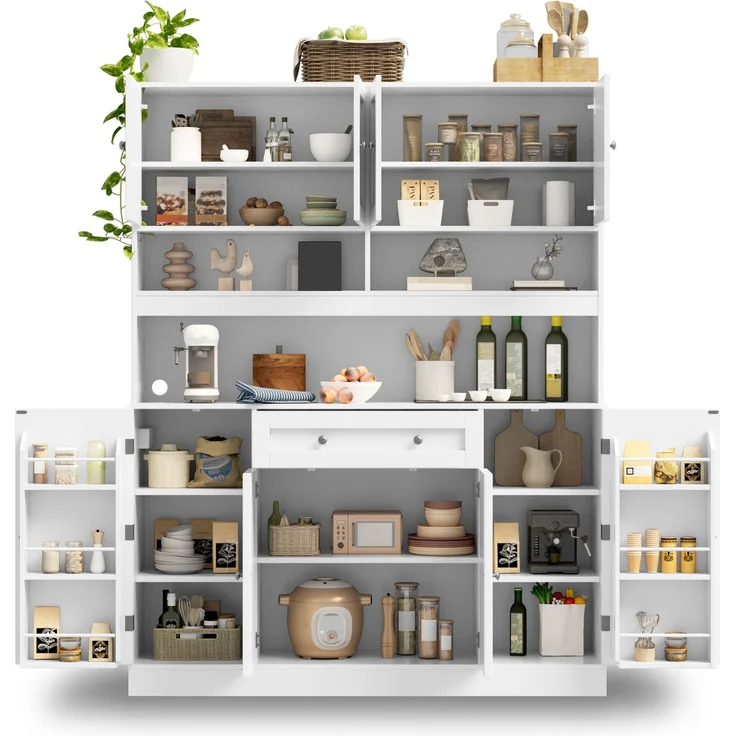 ZUBALIYA Buffetschrank 140x40x185 cm, mit verstellbaren Einlegeböden, aus MDF, Weiß – Bild 13