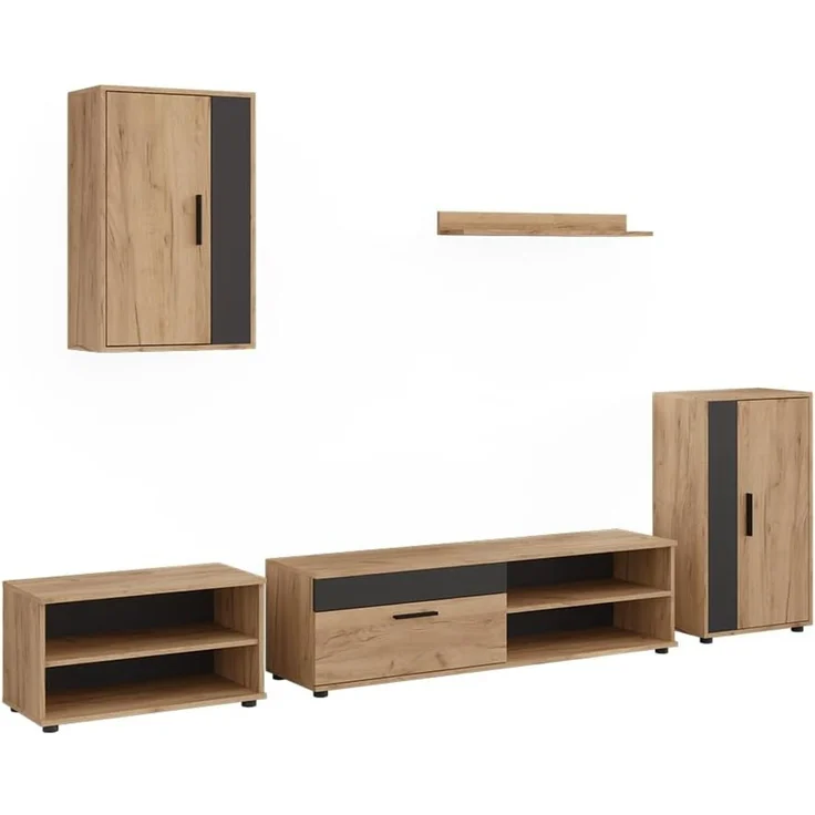 Wohnwand Berno Goldkraft Eiche/Anthrazit 5-teiliges Set Vicco – Bild 1