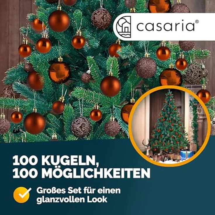 DEUBA® Weihnachtskugeln Set, 100-teilig, Ø 3-6 cm, bruchsicherer Kunststoff, matt und glänzend, Christbaumschmuck in Bronze – Bild 2