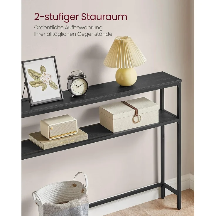VASAGLE Konsolentisch, schmaler Sofatisch mit 2 Ablagen, 20 x 80 x 80 cm, Flurtisch, 2 Ebenen, für Flur, Wohnzimmer, Schlafzimmer, anthrazitgrau-tintenschwarz LNT130B22 – Bild 5
