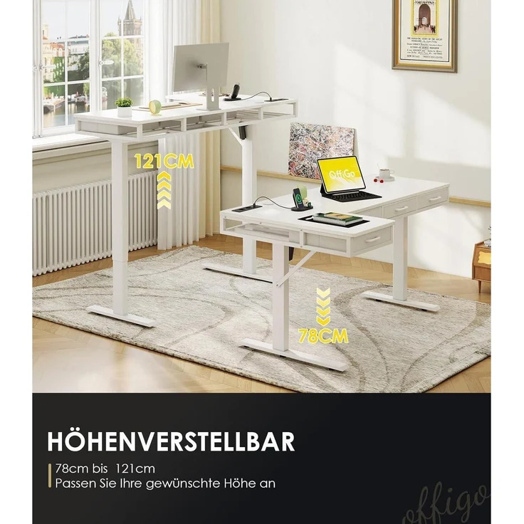 Eckschreibtisch Höhenverstellbar Elektrisch LForm 160 x 80 cm Weiß – Bild 9