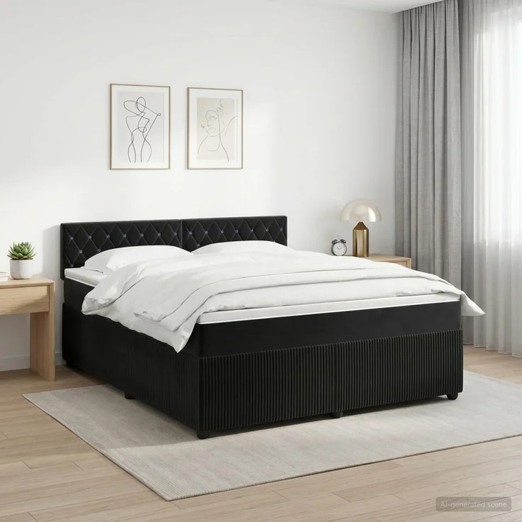 vidaXL Boxspringbett mit Matratze Schwarz 140 x 200 cm Samt 3451687 – Bild 1