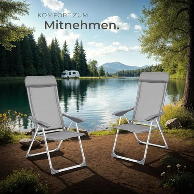 tectake® 4er Set Gartenstuhl Hochlehner, Gartenstühle, Essstühle Aluminium, Klappstuhl 5-Fach verstellbar mit Armlehnen, Sessel mit Liegefunktion, Gartenmöbel, Möbel für Terrasse und Camping - grau – Bild 3