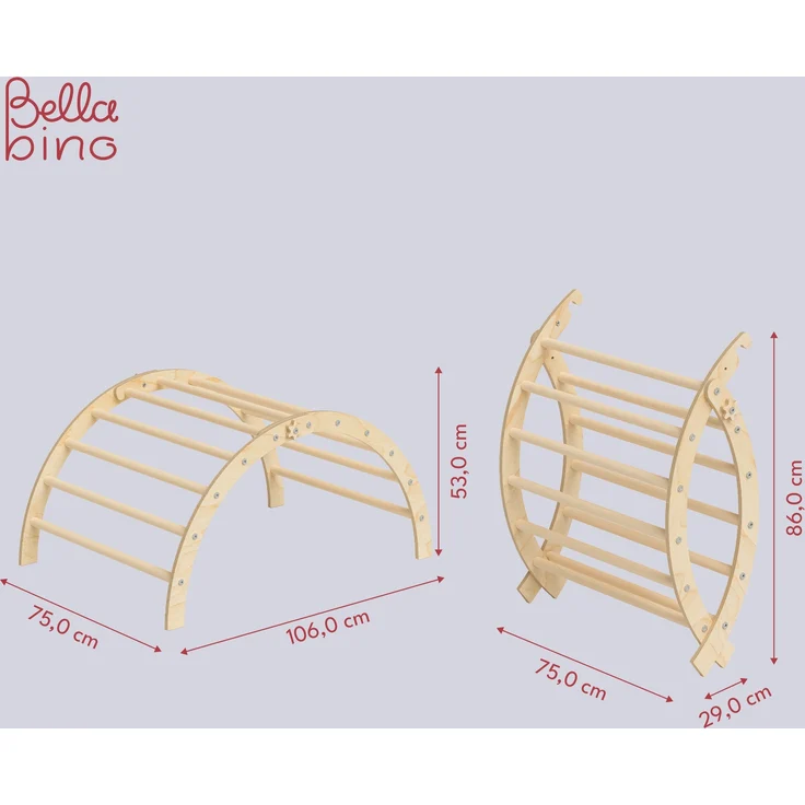 Bellabino 'Ruki' 2in1 Kletterbogen und Wippe zusammenklappbar, natur lackiert, Buche Massivholz – Bild 3