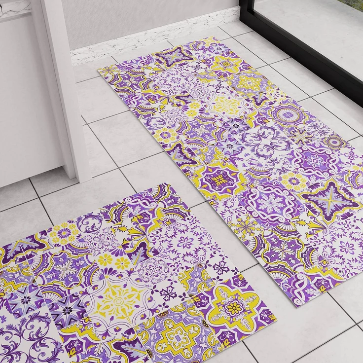 PETTI Artigiani Italiani - Teppich für Küche, rutschfest, waschbar, Läufer für Küche, Teppich, Küchenläufer, 52x380 cm, Design Vietri Violett, 100% Made in Italy