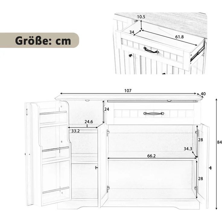 Modernes, elegantes Sideboard mit 3 Türen und einer Schublade, Buffetschrank für Esszimmer, Wohnzimmer und Diele (Weiß+Natur) – Bild 4