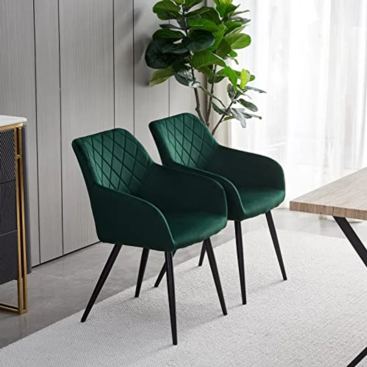 TUKAILAI Esszimmerstühle 2er Set aus Samt, Küchenstuhl Polsterstuhl mit Offener Rückenlehne,Armlehnen,Gepolstertem Sitz, Metallbeinen, Grün Stühle für Wohnzimmer,Esszimmer,Küche – Bild 3