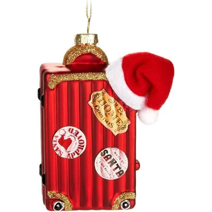 BRUBAKER Weihnachtsbaumkugel Koffer vom Weihnachtsmann - Handbemalte Weihnachtskugel aus Glas (1 St), - 12 cm Baumkugel Weihnachtskoffer Rot mit Weihnachtsmütze – Bild 4