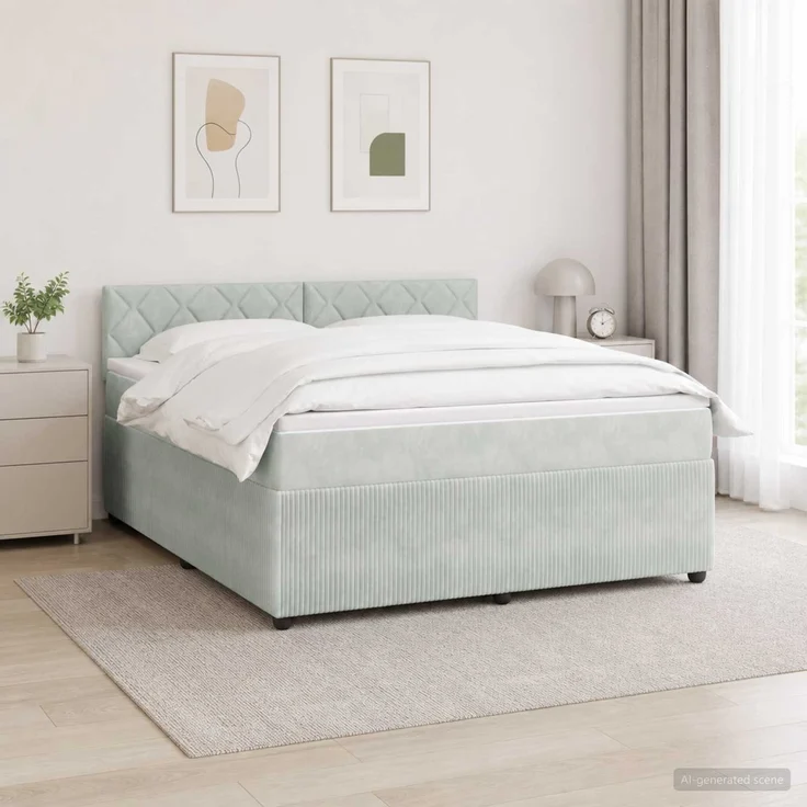 vidaXL Boxspringbett mit Matratze Hellgrau 140 x 190 cm Samt 3451679 – Bild 1