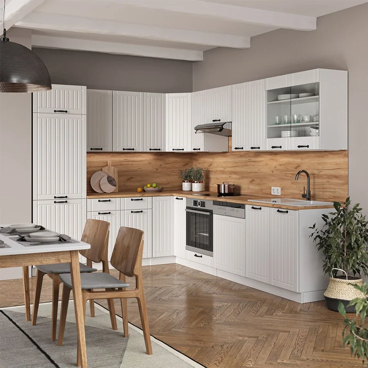 Eckküche Fame-Line Weiß Landhaus/Weiß 287 x 60 cm , AP Anthrazit Vicco – Bild 4