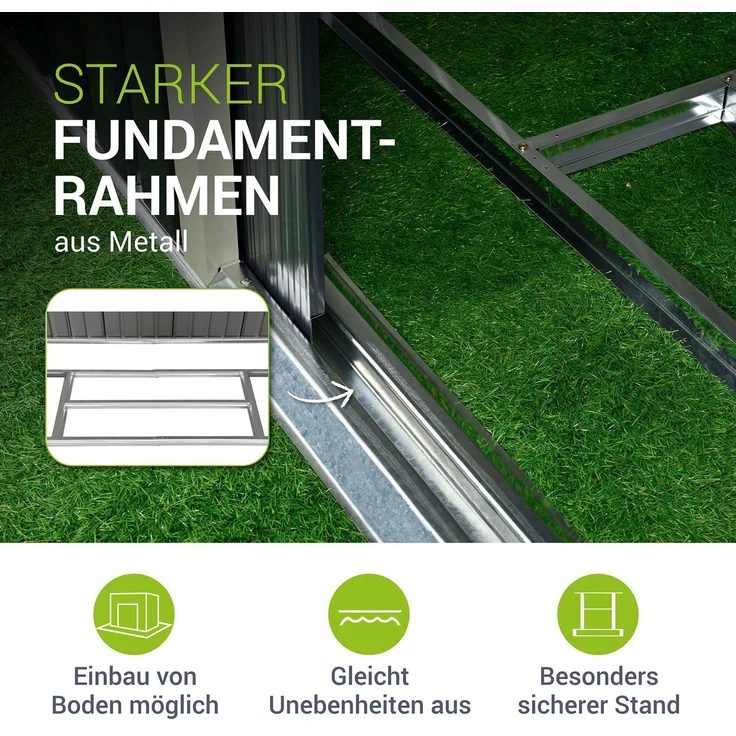 Juskys Metall Gerätehaus XXL mit Satteldach, Schiebetür & Fundament, anthrazit, 15m³ | 277×319×192 cm – Bild 6